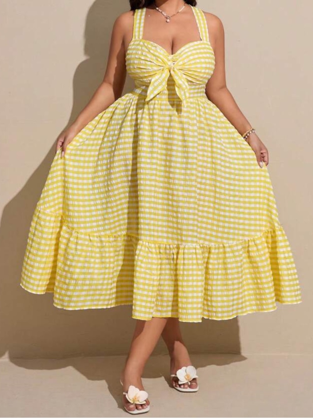 Retro vibes Yellow Gingham Tie-Front Sundress